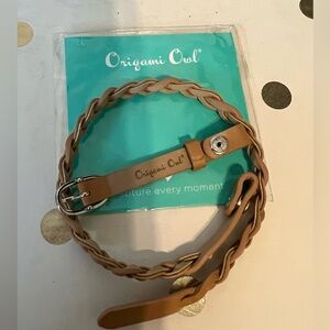 Origami Owl BR4082 Braided Camel Double Wrap Leather Bracelet 6-7 1/4” NIP